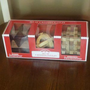 Set of 3 Wooden Brain Teaser 3D Puzzles
